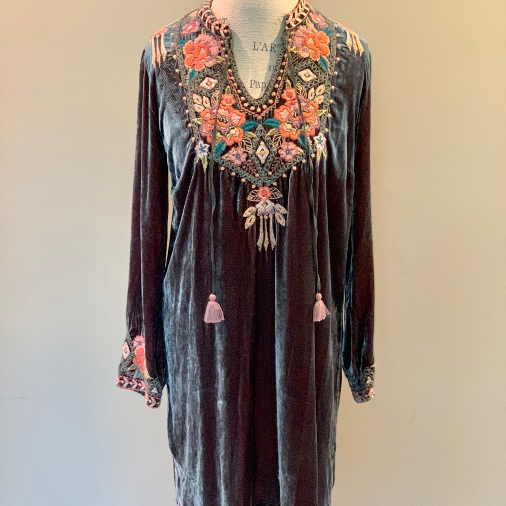Johnny Was Maeve Velvet Trapunto Tunic Dress XS